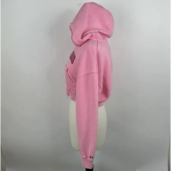 NWT GAP MadHappy Full Zip Crop Hoodie Sweatshirt MEDIUM Pink Embroidered Logo - Picture 10 of 16